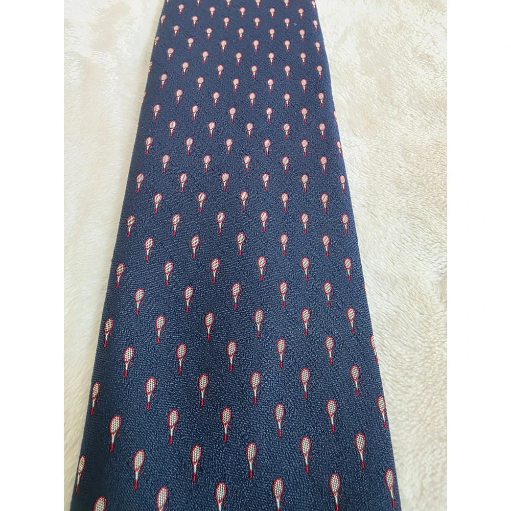 Vintage Sears The Mens Store Arc de Triomphe Navy Tennis Racket Silk‎ Blend Tie